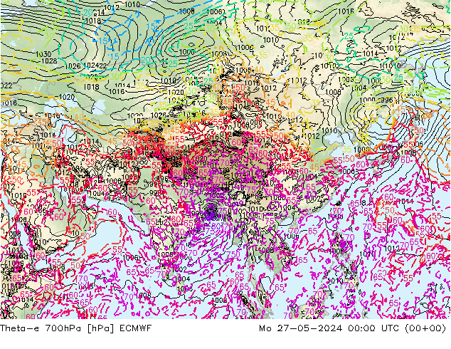 Theta-e 700hPa ECMWF Pzt 27.05.2024 00 UTC