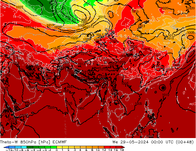 Theta-W 850hPa ECMWF mer 29.05.2024 00 UTC