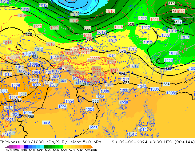 500-1000 hPa Kalınlığı ECMWF Paz 02.06.2024 00 UTC