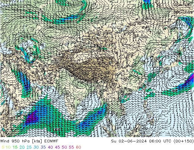 Wind 950 hPa ECMWF zo 02.06.2024 06 UTC