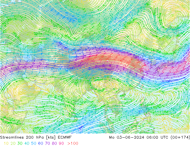 Streamlines 200 hPa ECMWF Po 03.06.2024 06 UTC