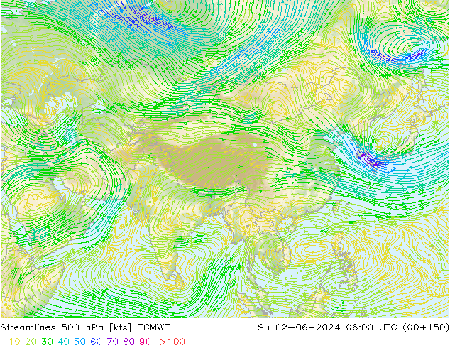 Línea de corriente 500 hPa ECMWF dom 02.06.2024 06 UTC