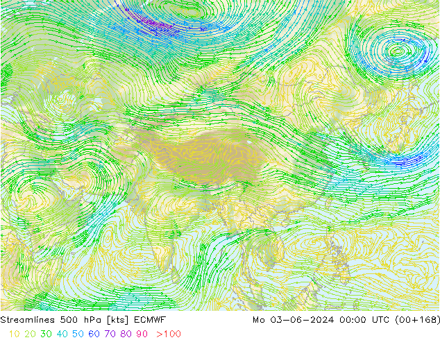 Streamlines 500 hPa ECMWF Po 03.06.2024 00 UTC