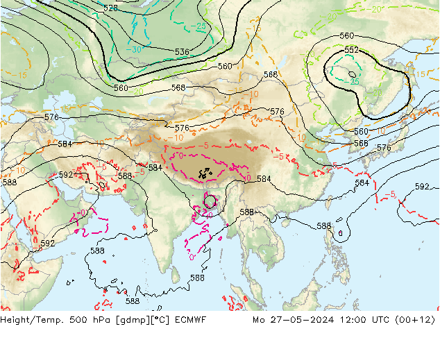 Z500/Yağmur (+YB)/Z850 ECMWF Pzt 27.05.2024 12 UTC