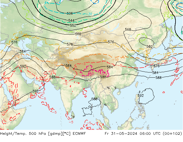 Height/Temp. 500 hPa ECMWF Fr 31.05.2024 06 UTC