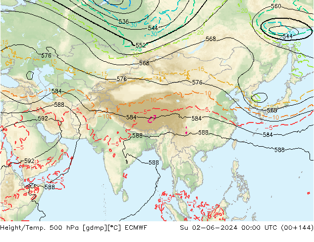 Z500/Yağmur (+YB)/Z850 ECMWF Paz 02.06.2024 00 UTC