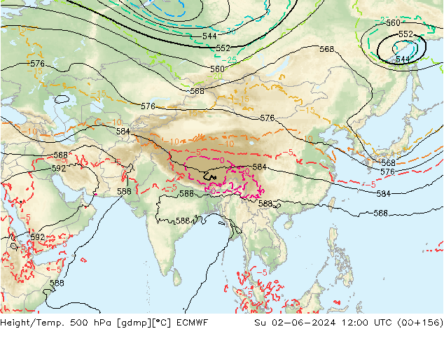 Geop./Temp. 500 hPa ECMWF dom 02.06.2024 12 UTC