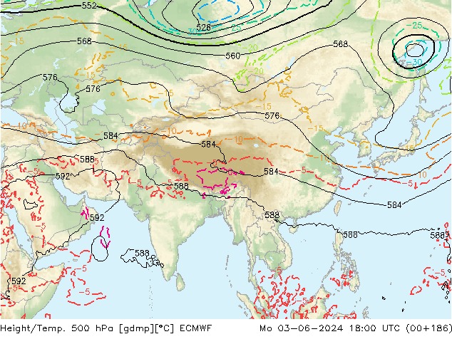 Height/Temp. 500 hPa ECMWF Mo 03.06.2024 18 UTC