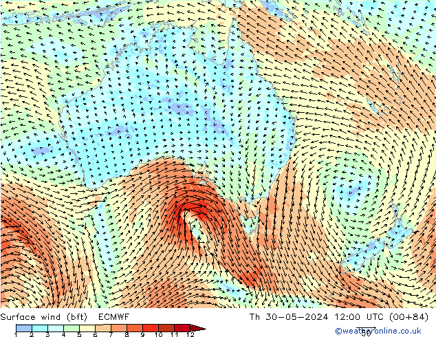 Rüzgar 10 m (bft) ECMWF Per 30.05.2024 12 UTC