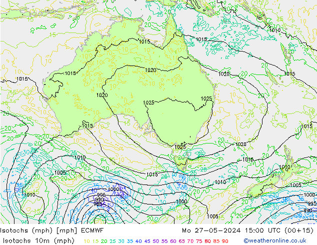 Isotachs (mph) ECMWF  27.05.2024 15 UTC