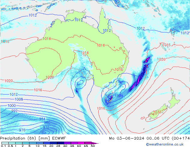 Precipitación (6h) ECMWF lun 03.06.2024 06 UTC