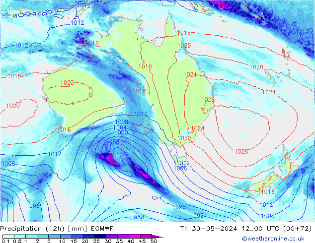 Precipitação (12h) ECMWF Qui 30.05.2024 00 UTC