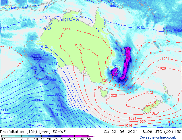 Precipitation (12h) ECMWF Su 02.06.2024 06 UTC