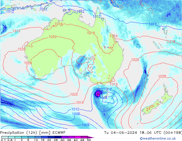 Precipitation (12h) ECMWF Tu 04.06.2024 06 UTC