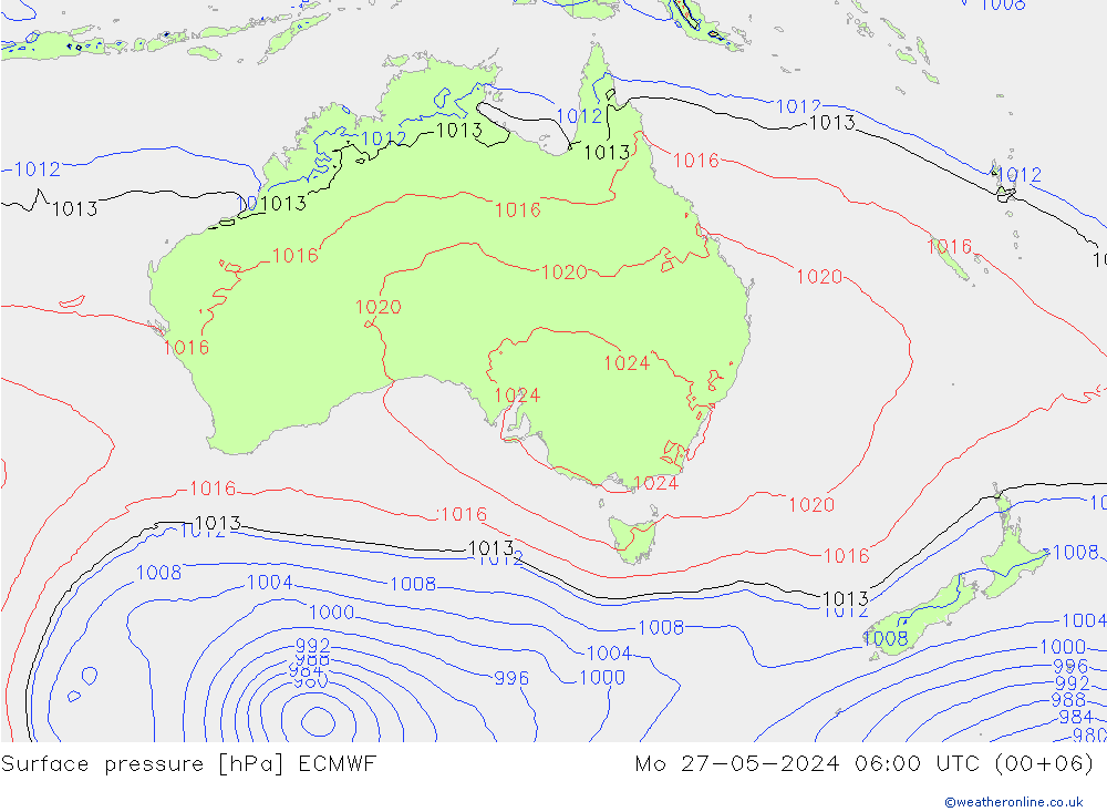 pressão do solo ECMWF Seg 27.05.2024 06 UTC