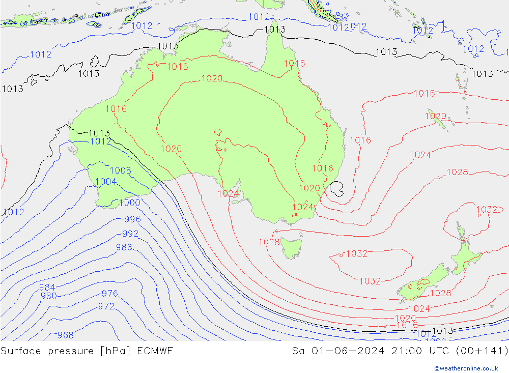 pressão do solo ECMWF Sáb 01.06.2024 21 UTC