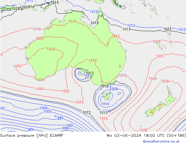 Atmosférický tlak ECMWF Po 03.06.2024 18 UTC