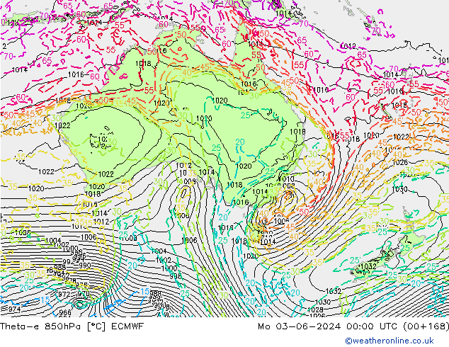 Theta-e 850hPa ECMWF ma 03.06.2024 00 UTC