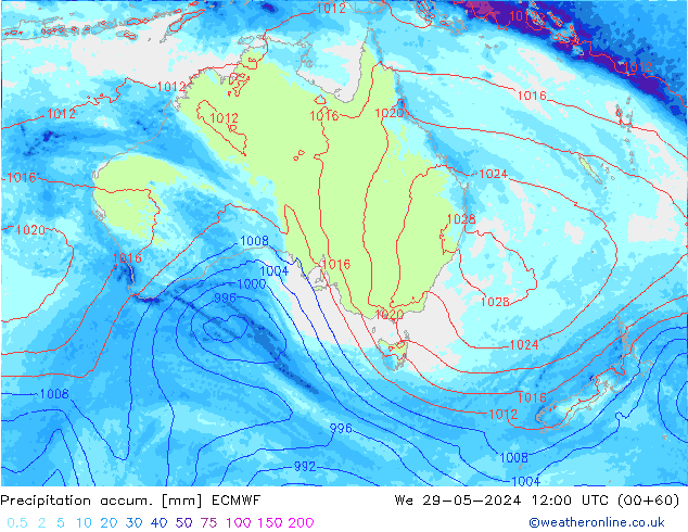 Precipitation accum. ECMWF Qua 29.05.2024 12 UTC