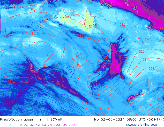 Precipitation accum. ECMWF Mo 03.06.2024 06 UTC
