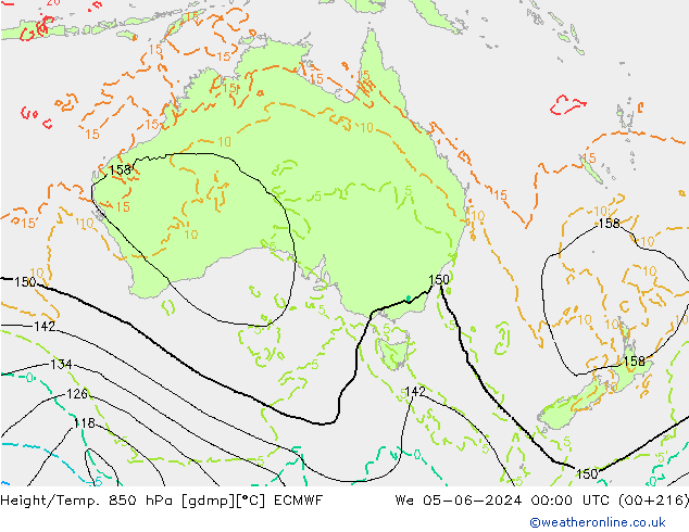 Height/Temp. 850 hPa ECMWF St 05.06.2024 00 UTC