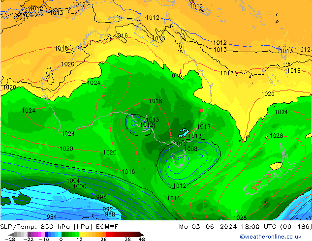 SLP/Temp. 850 hPa ECMWF Seg 03.06.2024 18 UTC