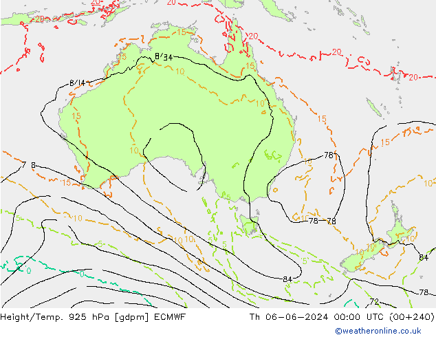 Height/Temp. 925 hPa ECMWF czw. 06.06.2024 00 UTC