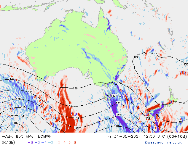 T-Adv. 850 hPa ECMWF Sex 31.05.2024 12 UTC