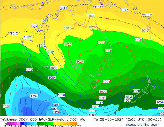 Dikte700-1000 hPa ECMWF di 28.05.2024 12 UTC