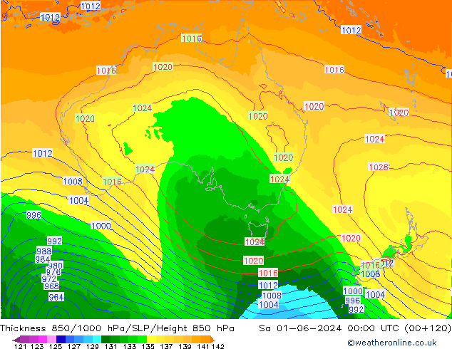 Thck 850-1000 hPa ECMWF Sa 01.06.2024 00 UTC