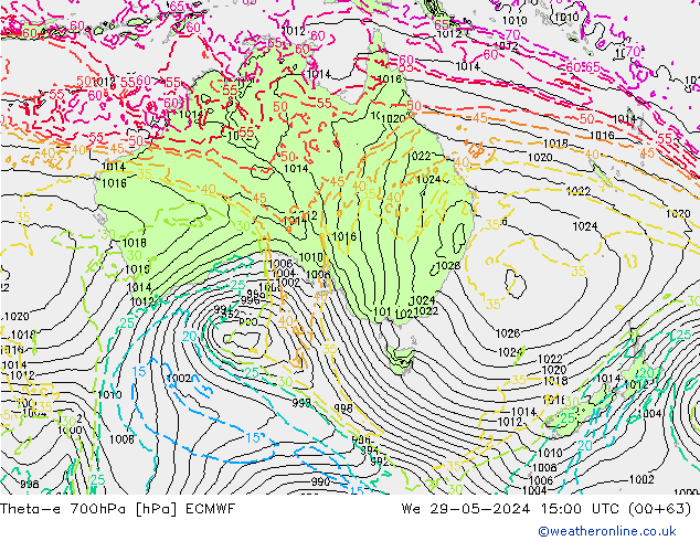 Theta-e 700hPa ECMWF wo 29.05.2024 15 UTC