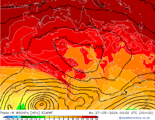 Theta-W 850hPa ECMWF Mo 27.05.2024 00 UTC