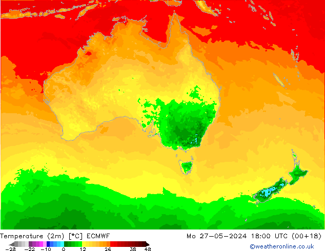 Temperaturkarte (2m) ECMWF Mo 27.05.2024 18 UTC