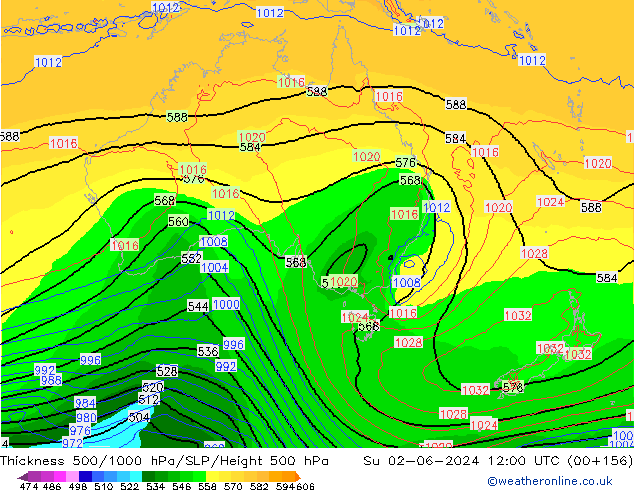 Thck 500-1000hPa ECMWF Su 02.06.2024 12 UTC