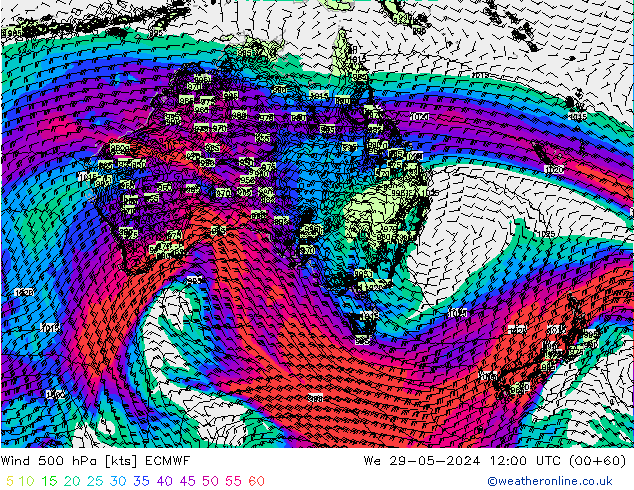 Wind 500 hPa ECMWF wo 29.05.2024 12 UTC