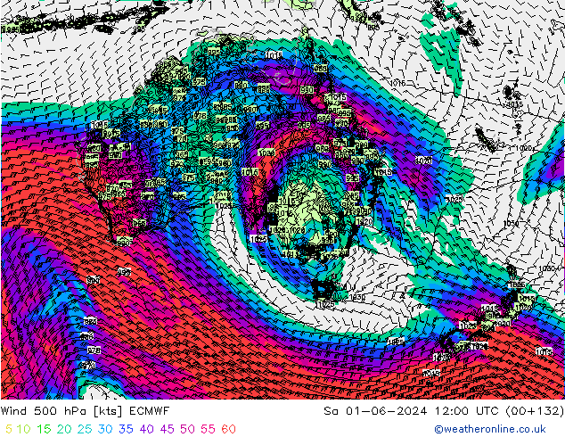 Rüzgar 500 hPa ECMWF Cts 01.06.2024 12 UTC