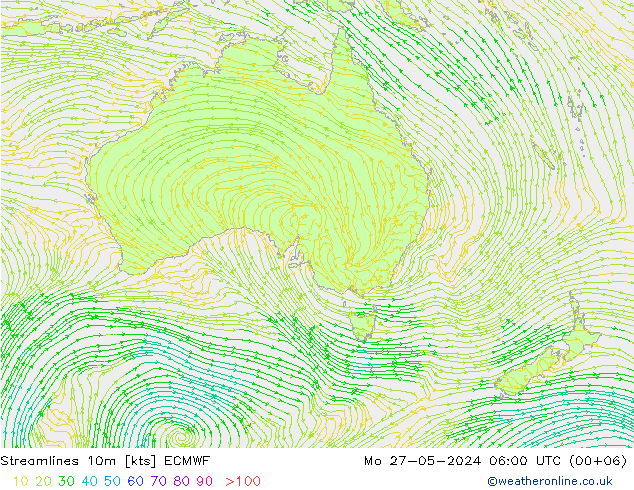 Linha de corrente 10m ECMWF Seg 27.05.2024 06 UTC