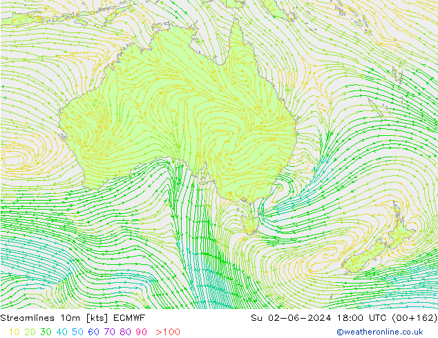 Linia prądu 10m ECMWF nie. 02.06.2024 18 UTC