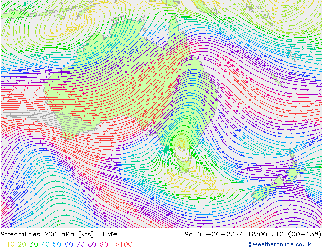 Stromlinien 200 hPa ECMWF Sa 01.06.2024 18 UTC