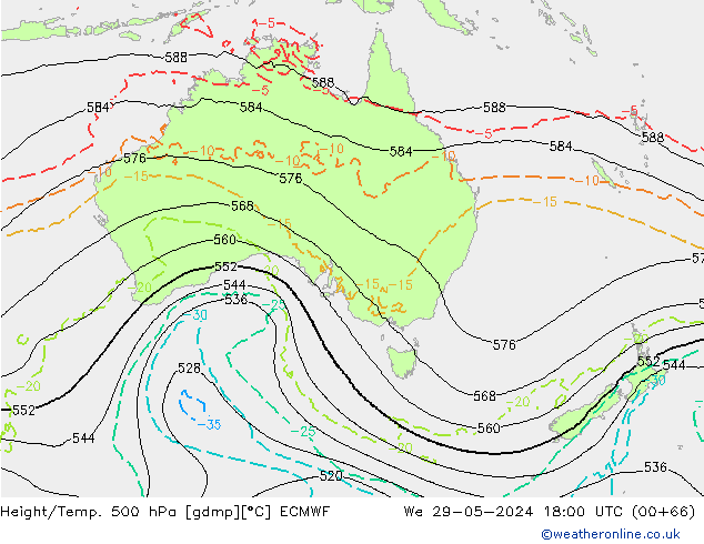 Height/Temp. 500 hPa ECMWF śro. 29.05.2024 18 UTC