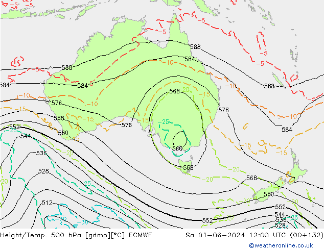 Z500/Rain (+SLP)/Z850 ECMWF Sa 01.06.2024 12 UTC