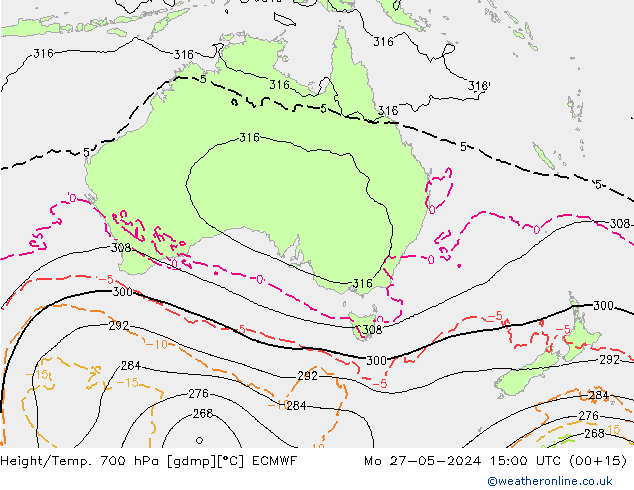 Height/Temp. 700 hPa ECMWF Mo 27.05.2024 15 UTC