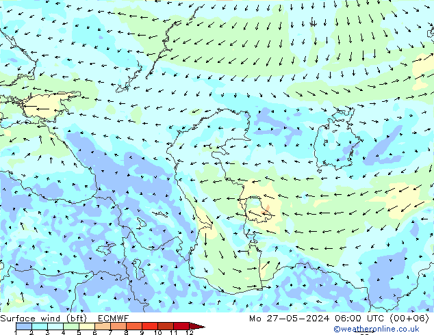 Surface wind (bft) ECMWF Mo 27.05.2024 06 UTC