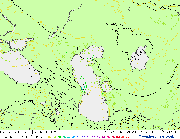 Isotachen (mph) ECMWF wo 29.05.2024 12 UTC