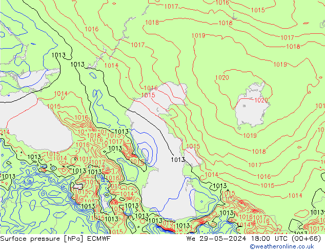 Surface pressure ECMWF We 29.05.2024 18 UTC