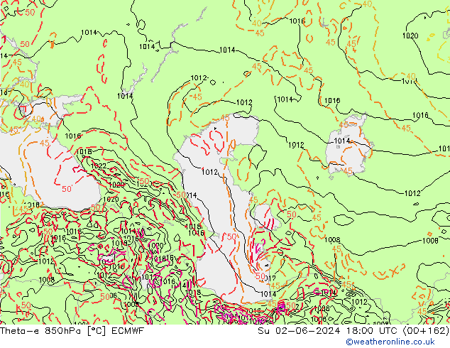 Theta-e 850hPa ECMWF Ne 02.06.2024 18 UTC