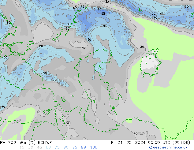 RH 700 hPa ECMWF  31.05.2024 00 UTC