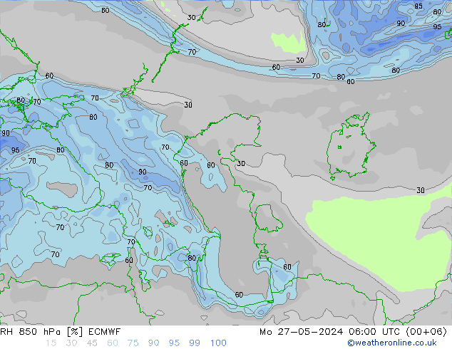 RH 850 hPa ECMWF Mo 27.05.2024 06 UTC