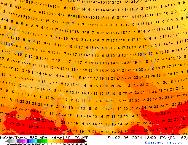 Height/Temp. 850 hPa ECMWF nie. 02.06.2024 18 UTC