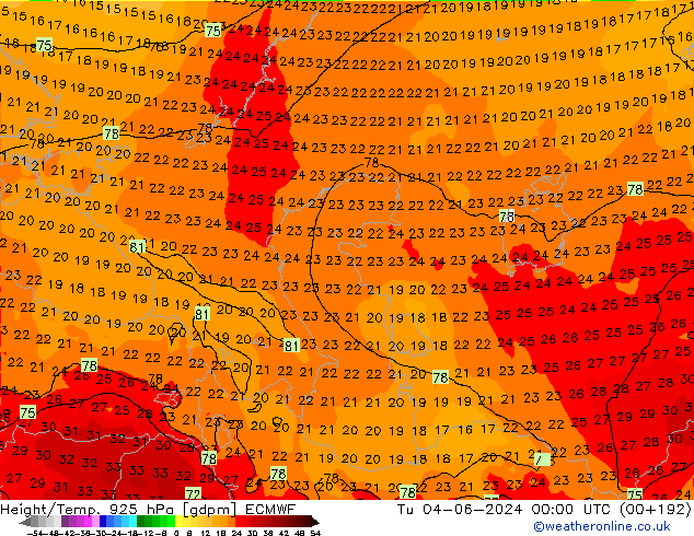 Height/Temp. 925 hPa ECMWF  04.06.2024 00 UTC